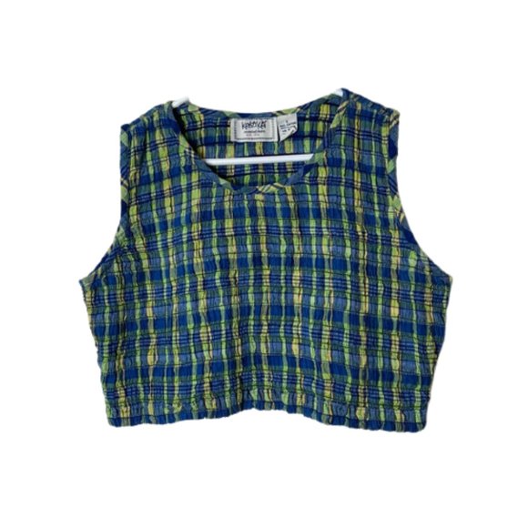 Vintage Tops - Vintage krazy kat plaid smocked super crop top L